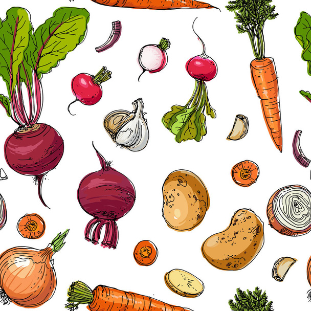 Kuvio maalattu värillinen vihanneksia viiva piirretty valkoinen
  - Vektori, kuva