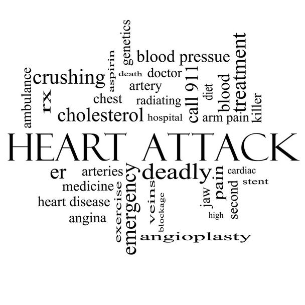 Conceito de nuvem de palavra de ataque cardíaco em preto e branco
 - Foto, Imagem