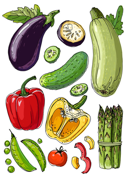 набір з овочами
 - Вектор, зображення