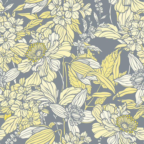 Seamless pattern with flowers poppy and hydrangea - Vector, Image
