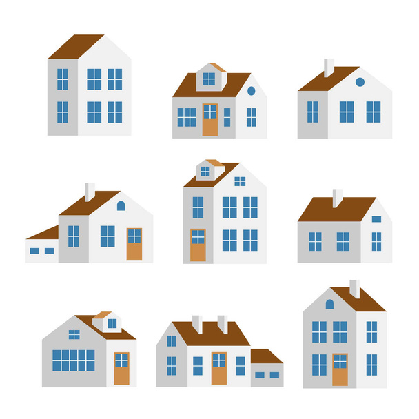 Kleine en grote witte huizen, geïsoleerde vector set - Vector, afbeelding