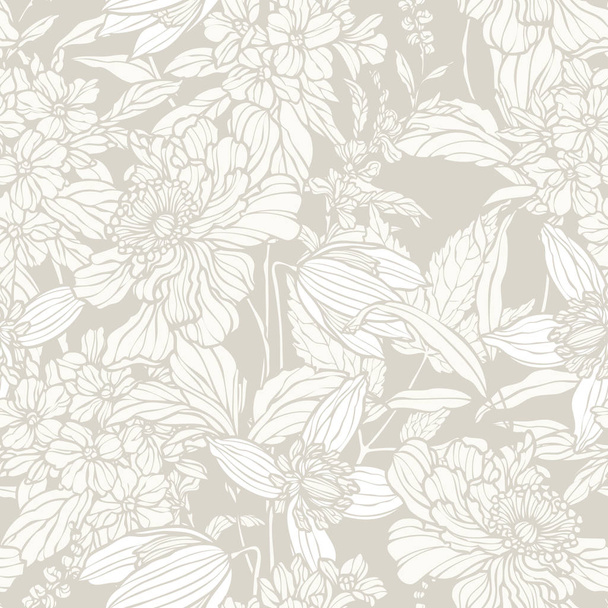 Seamless pattern with flowers poppy and hydrangea - Вектор,изображение