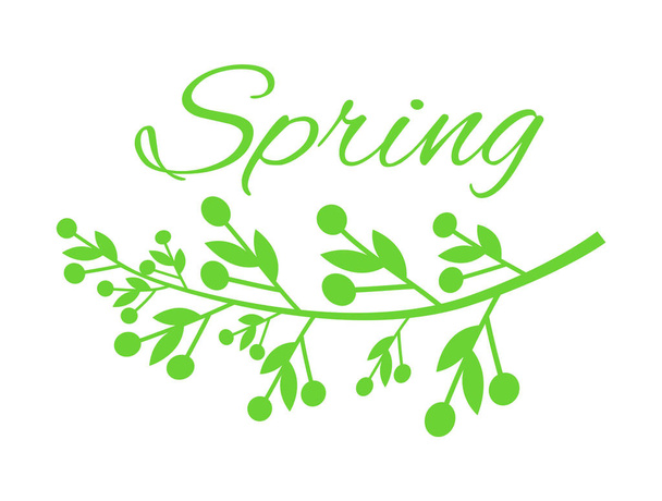 Young Spring and Grass with Small Buds on Poster - Vector, Image