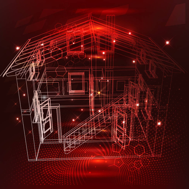 3D tasarım akıllı ev. Internet şeyler denetim konfor ve güvenlik izometrik akış simgesi poster soyut vektör şekil. - Vektör, Görsel