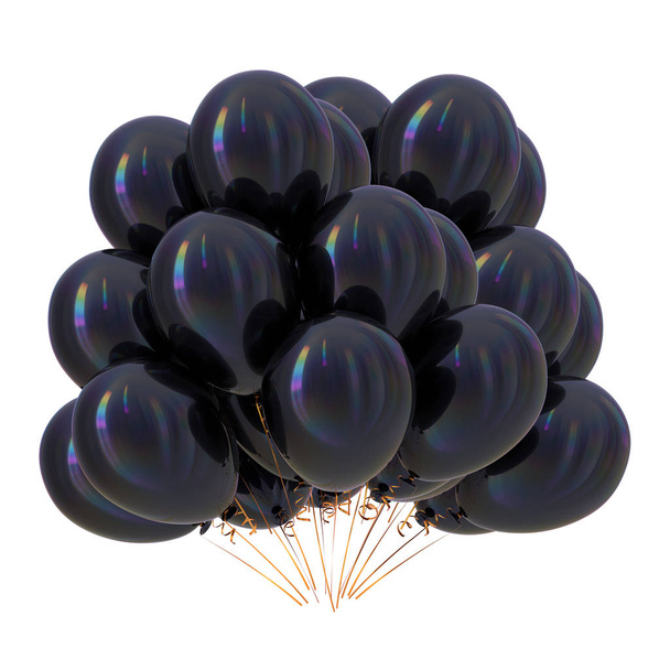 Balloon bunch black colorful. Birthday party decoration dark glossy. Helium balloons classic. Holiday, anniversary, carnival celebration, fun symbol. 3d illustration - Фото, зображення