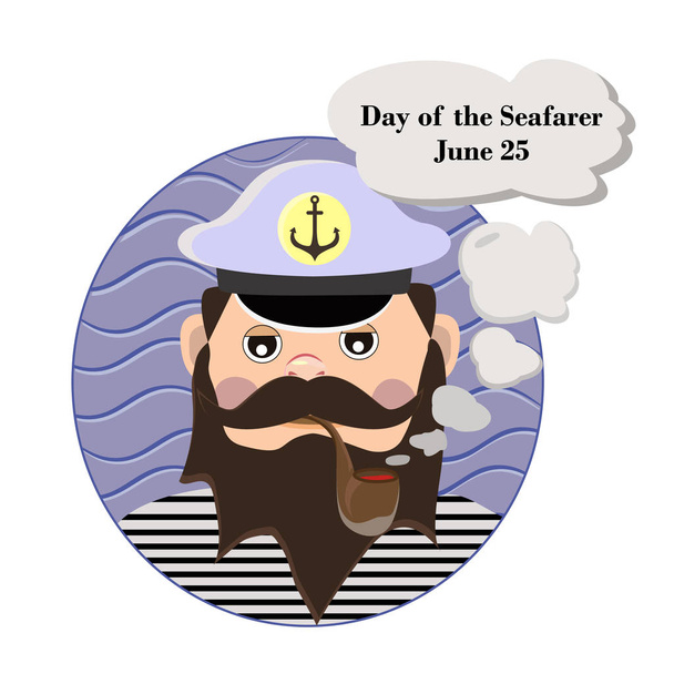 Ontwerp voor de dag van de zeevarende-element, de kapitein van het schip rookt een pijp - Vector, afbeelding