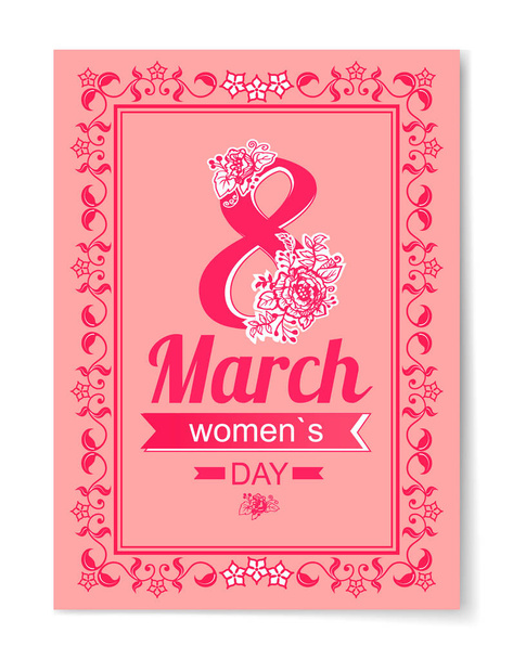 8 March Womens Day Best Wish Postcard Swirly Frame - Vector, Imagen