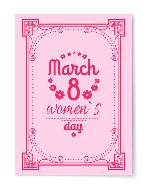8 March Womens Day Best Wish Postcard Swirly Frame - Vektör, Görsel