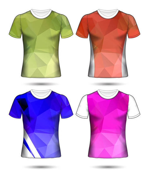 Tシャツテンプレート抽象的な幾何学コレクションの異なる色多角形のモザイク  - ベクター画像