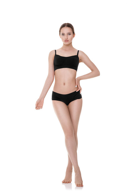 woman with perfect sporty body in black lingerie - Φωτογραφία, εικόνα
