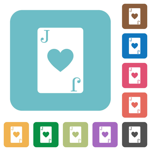 Tarjeta Jack of hearts iconos planos blancos sobre fondos cuadrados redondeados de color
 - Vector, Imagen