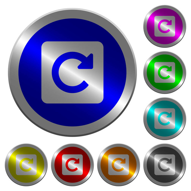 Rotate right icons on round luminous coin-like color steel buttons - Wektor, obraz