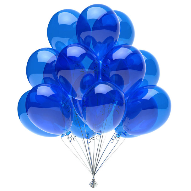 Party balloons bunch blue decoration translucent glossy. 3d illustration, isolated - Φωτογραφία, εικόνα