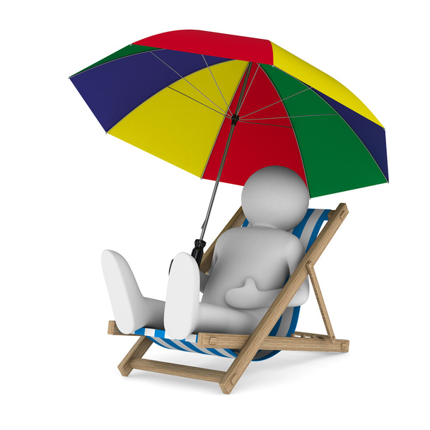 Deckchair and parasol on white background. Isolated 3D image - Photo, image