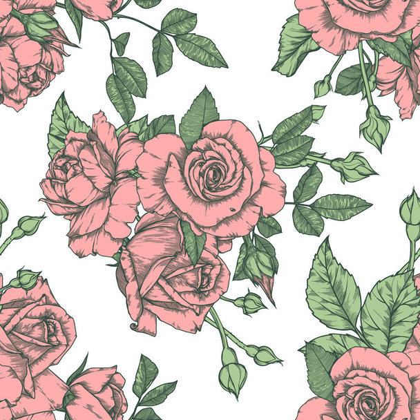 Χωρίς ραφή πρότυπο με τριαντάφυλλα Vintage σχεδίαση - Διάνυσμα, εικόνα