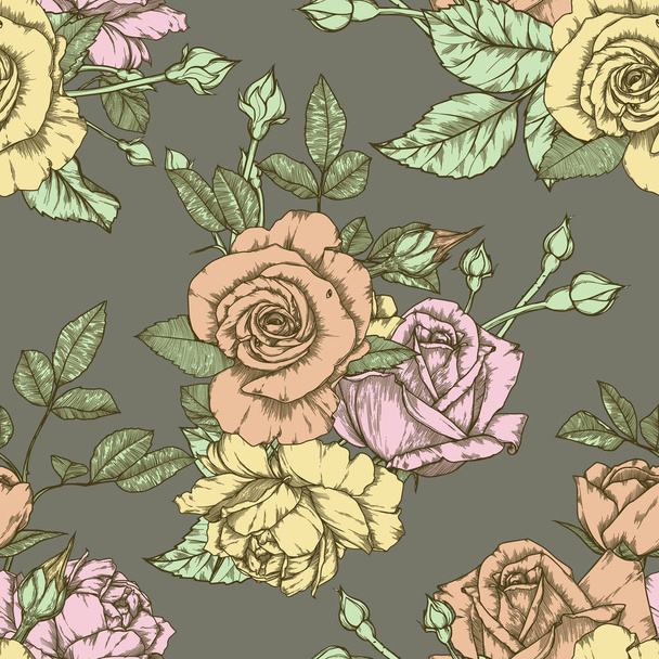 Seamless pattern with roses Vintage design - Vector, afbeelding