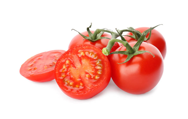Fresh ripe red tomatoes on white background - Foto, Bild