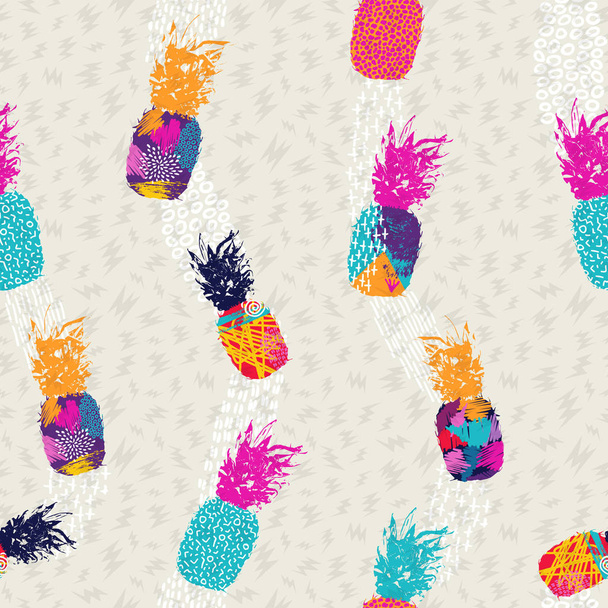 Summer seamless pattern design, pineapple fruit with abstract colorful art ideal for fun fashion print paper or fabric. EPS10 vector - Vektör, Görsel