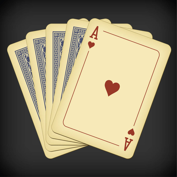 Ace of hearts and four cards - vintage playing cards vector illustration - Vector, Image