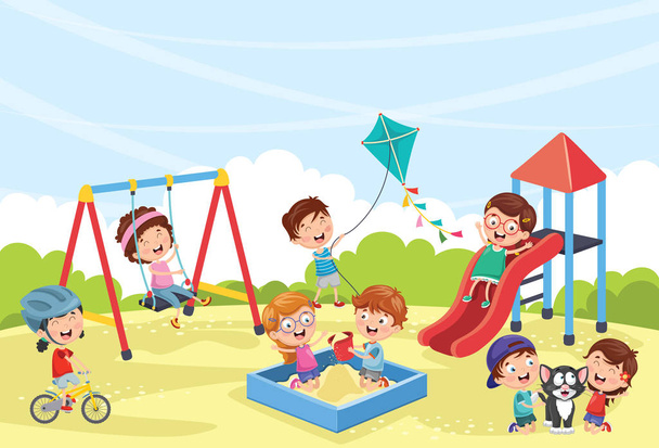 Ilustración vectorial de niños en el parque
 - Vector, imagen