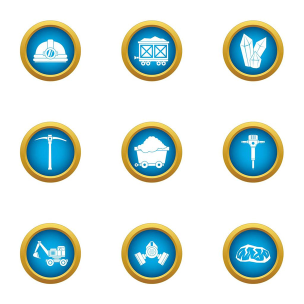 Mineral extraction icons set, flat style - Vector, imagen