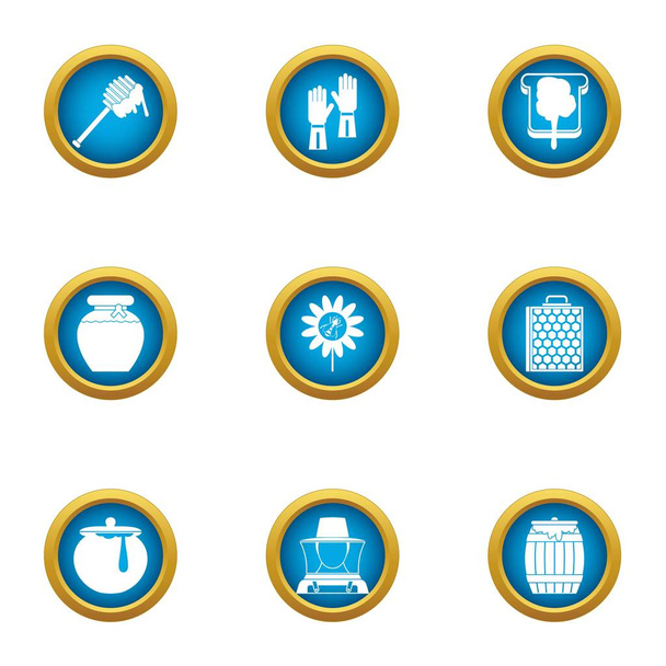 Honey business icons set, flat style - Vector, imagen
