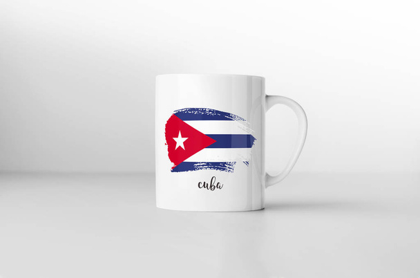 Kuba zászló ajándék bögre fehér háttér. 3D-leképezés. - Fotó, kép