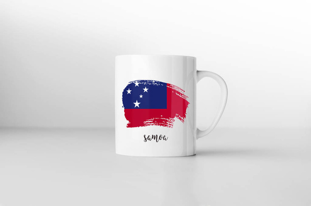Vlag van Samoa-souvenir mok op witte achtergrond. 3D-rendering. - Foto, afbeelding