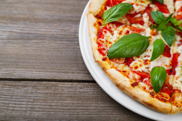 Pizza Margherita, food background with copy space - Φωτογραφία, εικόνα