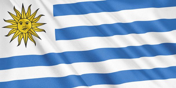 Bandera de Uruguay ondeando con el viento, formato ancho, ilustración 3D. Renderizado 3D
. - Foto, imagen