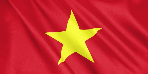 Βιετνάμ σημαία κυματίζει με τον άνεμο, ευρείας μορφής, 3d απεικόνιση. 3D rendering. - Φωτογραφία, εικόνα