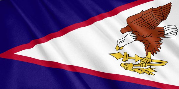 Американське Самоа прапор махав з вітром, широкий формат, 3d ілюстрації. 3D-рендерінг. - Фото, зображення