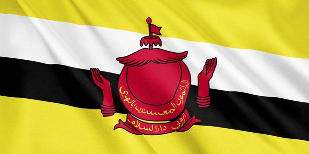 Bandera de Brunei ondeando con el viento, formato ancho, ilustración 3D. Renderizado 3D
. - Foto, imagen