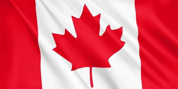 Bandera de Canadá ondeando con el viento, formato ancho, ilustración 3D. Renderizado 3D
. - Foto, Imagen