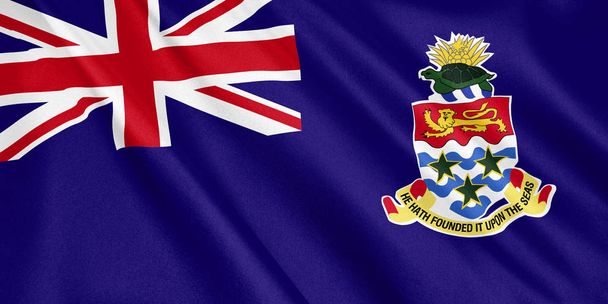 Bandera de las Islas Caimán ondeando con el viento, formato ancho, ilustración 3D. Renderizado 3D
. - Foto, imagen