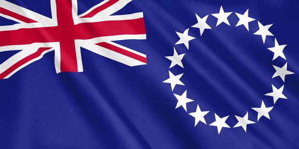 Флаг Островов Кука, размахивающий ветром, широкий формат, 3D иллюстрация. 3D рендеринг
. - Фото, изображение