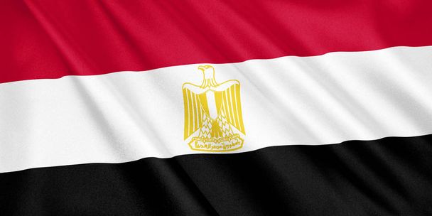 Bandera de Egipto ondeando con el viento, formato ancho, ilustración 3D. Renderizado 3D
. - Foto, imagen