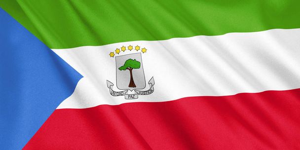 Bandera de Guinea Ecuatorial ondeando con el viento, formato ancho, ilustración 3D. Renderizado 3D
. - Foto, imagen