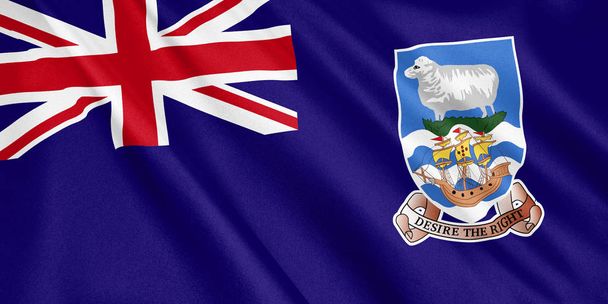 Флаг Фолклендских островов, размахивающий ветром, широкий формат, 3D иллюстрация. 3D рендеринг
. - Фото, изображение