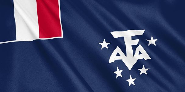 Bandera de las Tierras Australes y Antárticas Francesas ondeando con el viento Ilustración 3D
. - Foto, imagen
