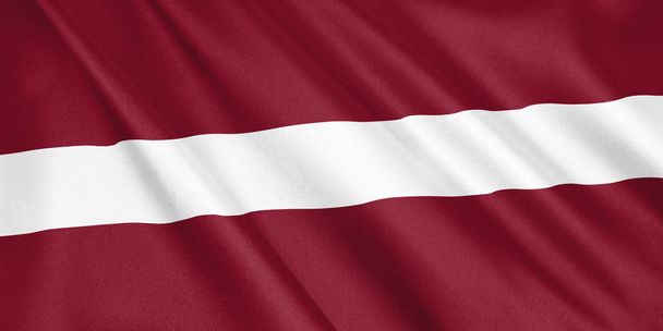 Bandera de Letonia ondeando con el viento, formato ancho, ilustración 3D. Renderizado 3D
. - Foto, imagen