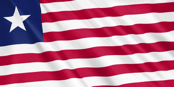 Bandera de Liberia ondeando con el viento, formato ancho, ilustración 3D. Renderizado 3D
. - Foto, imagen