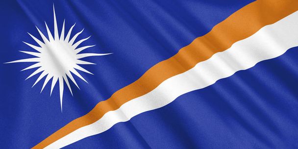 Bandera de las Islas Marshall ondeando con el viento, formato ancho, ilustración 3D. Renderizado 3D
. - Foto, imagen