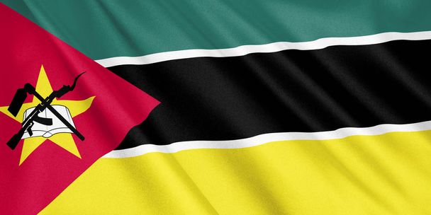 Флаг Мозамбика, размахивающий ветром, широкий формат, 3D иллюстрация. 3D рендеринг
. - Фото, изображение