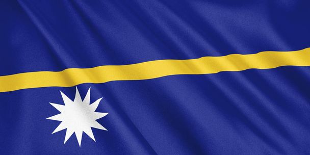 Bandera de Nauru ondeando con el viento, formato ancho, ilustración 3D. Renderizado 3D
. - Foto, imagen
