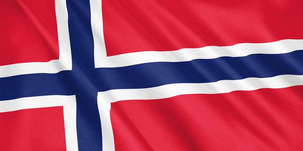 Bandera de Noruega ondeando con el viento, formato ancho, ilustración 3D. Renderizado 3D
. - Foto, imagen