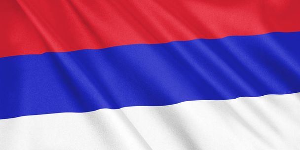 Bandera República Srpska ondeando con el viento, formato ancho, ilustración 3D. Renderizado 3D
. - Foto, imagen