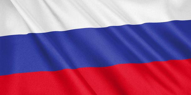 Oroszország zászlaja integetett a szél, a széles formátumú, a 3D-s illusztráció. 3D-leképezés. - Fotó, kép