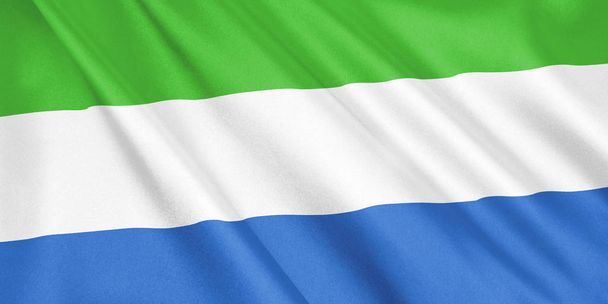 Bandera de Sierra Leona ondeando con el viento, formato ancho, ilustración 3D. Renderizado 3D
. - Foto, imagen
