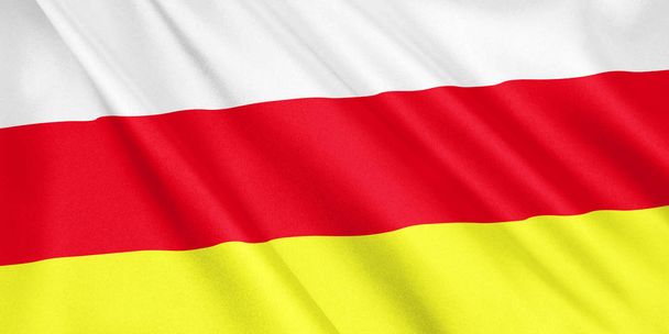 Bandera de Osetia del Sur ondeando con el viento, formato ancho, ilustración 3D. Renderizado 3D
. - Foto, imagen